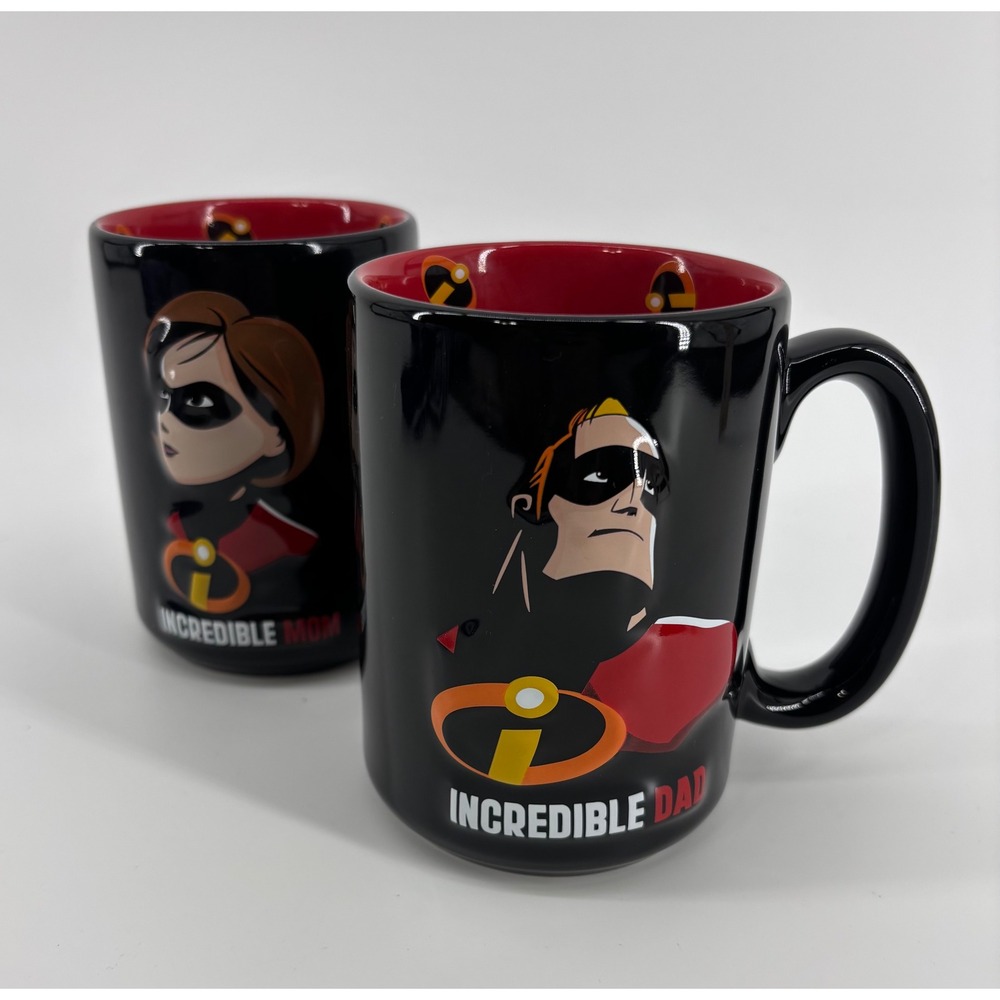 Disney Pixar The Incredibles Incredible Mom and Dad Coffee Mug Set Embossed